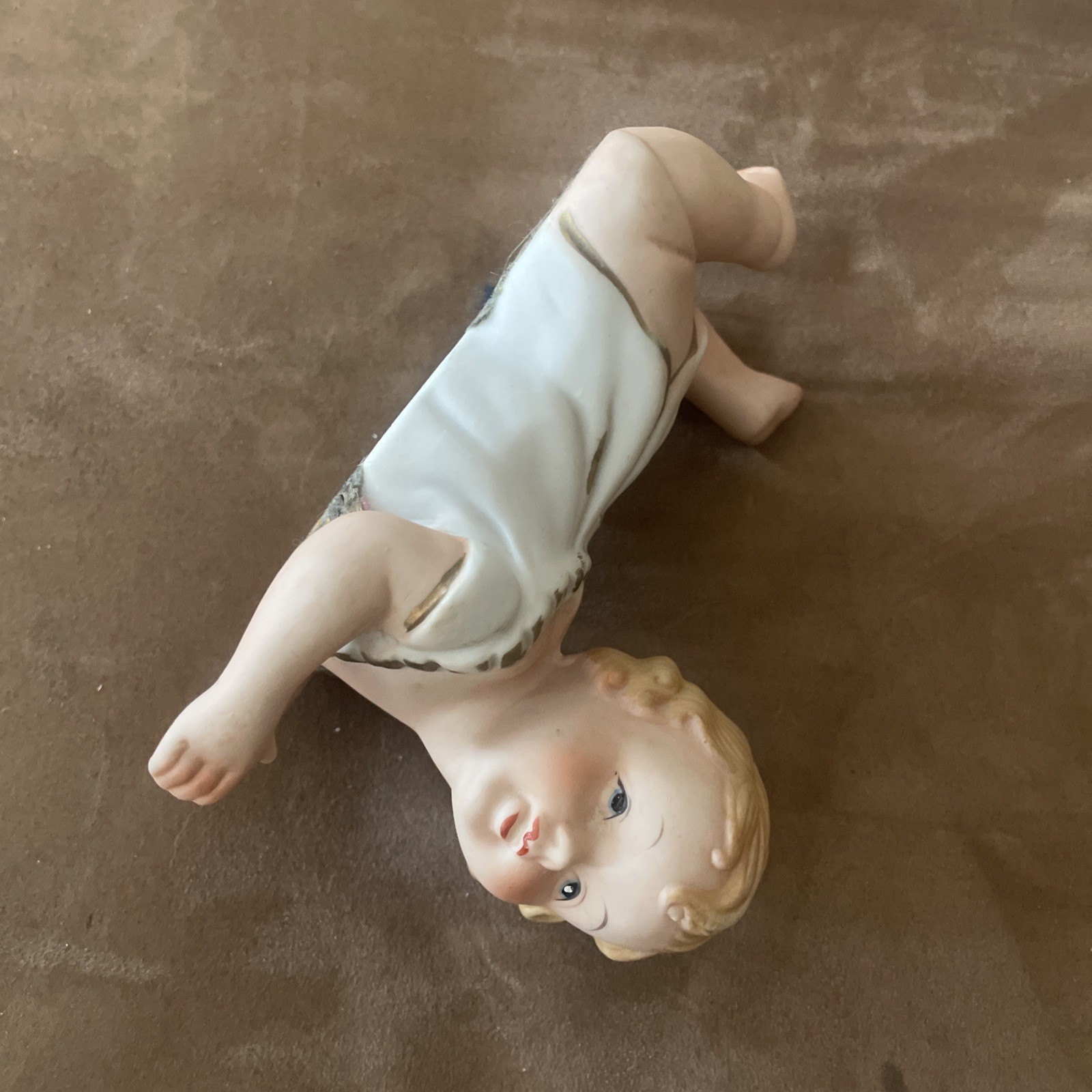 Vintage Piano Baby Figurine Hand Painted LEGO Sweet Bisque Porcelain 6″ Taiwan