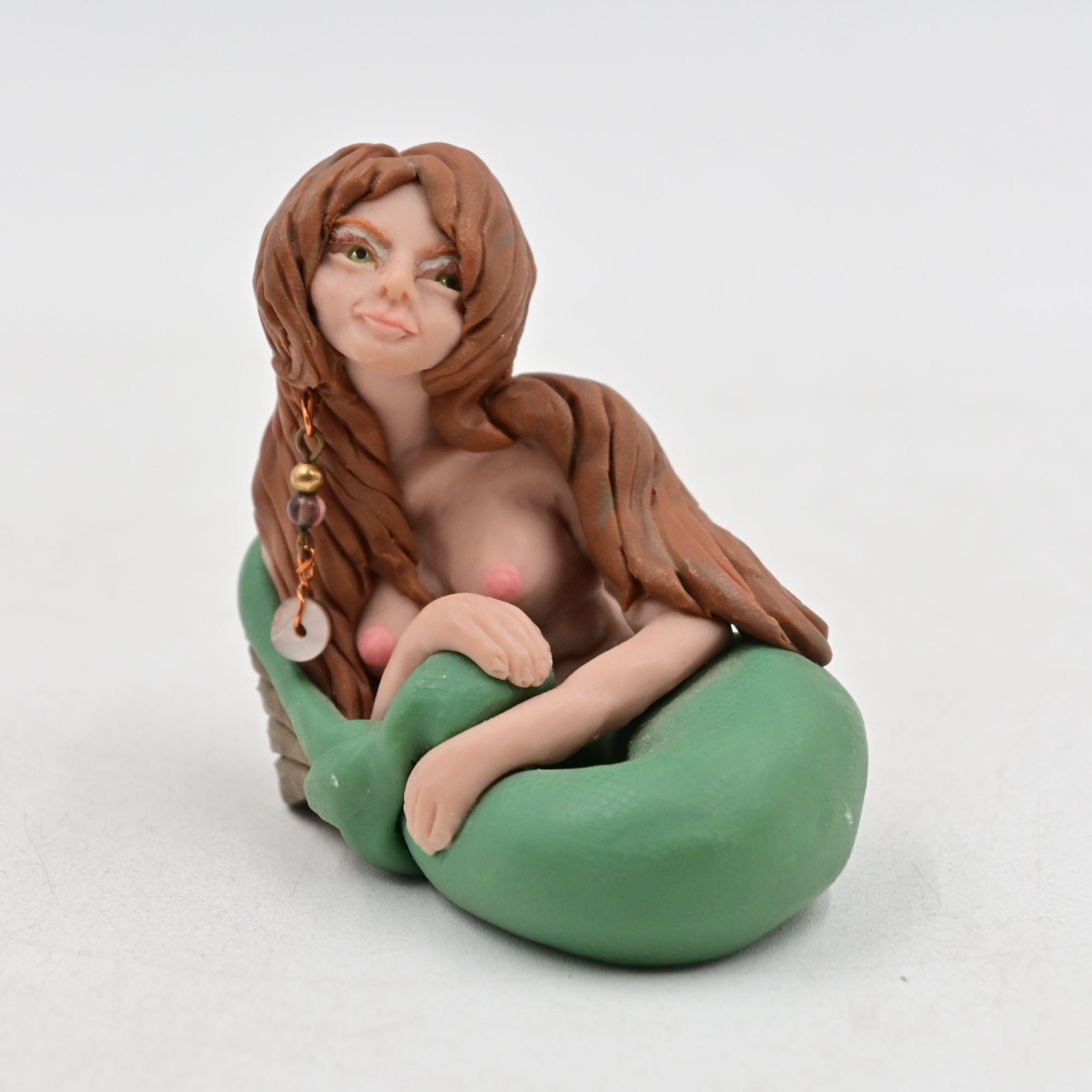 Clay Mermaid Vintage Miniature 2″ Figure Signed
