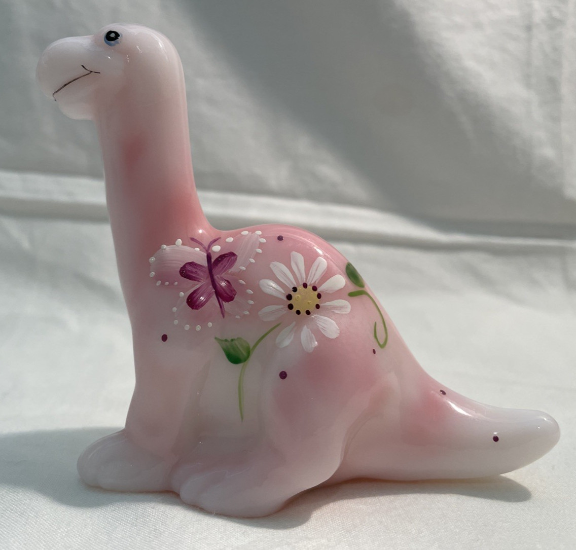 Fenton Limited Edition Pink Satin Rosealene Hand Painted Dinosaur Signed 3.5”