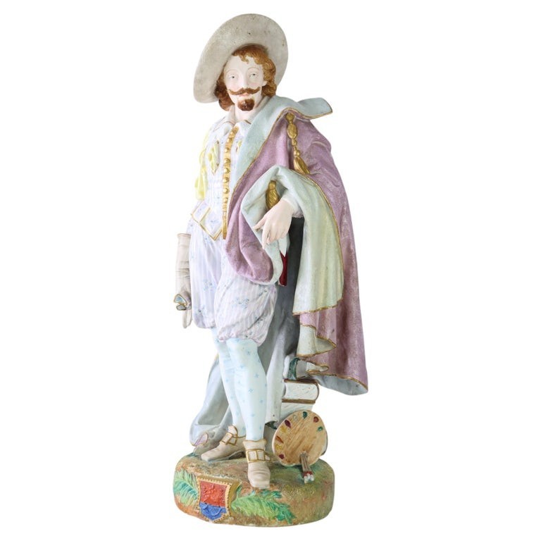 Large 21″ French Paul Duboy Bisque Porcelain Polychromed Scholar Figure c1890