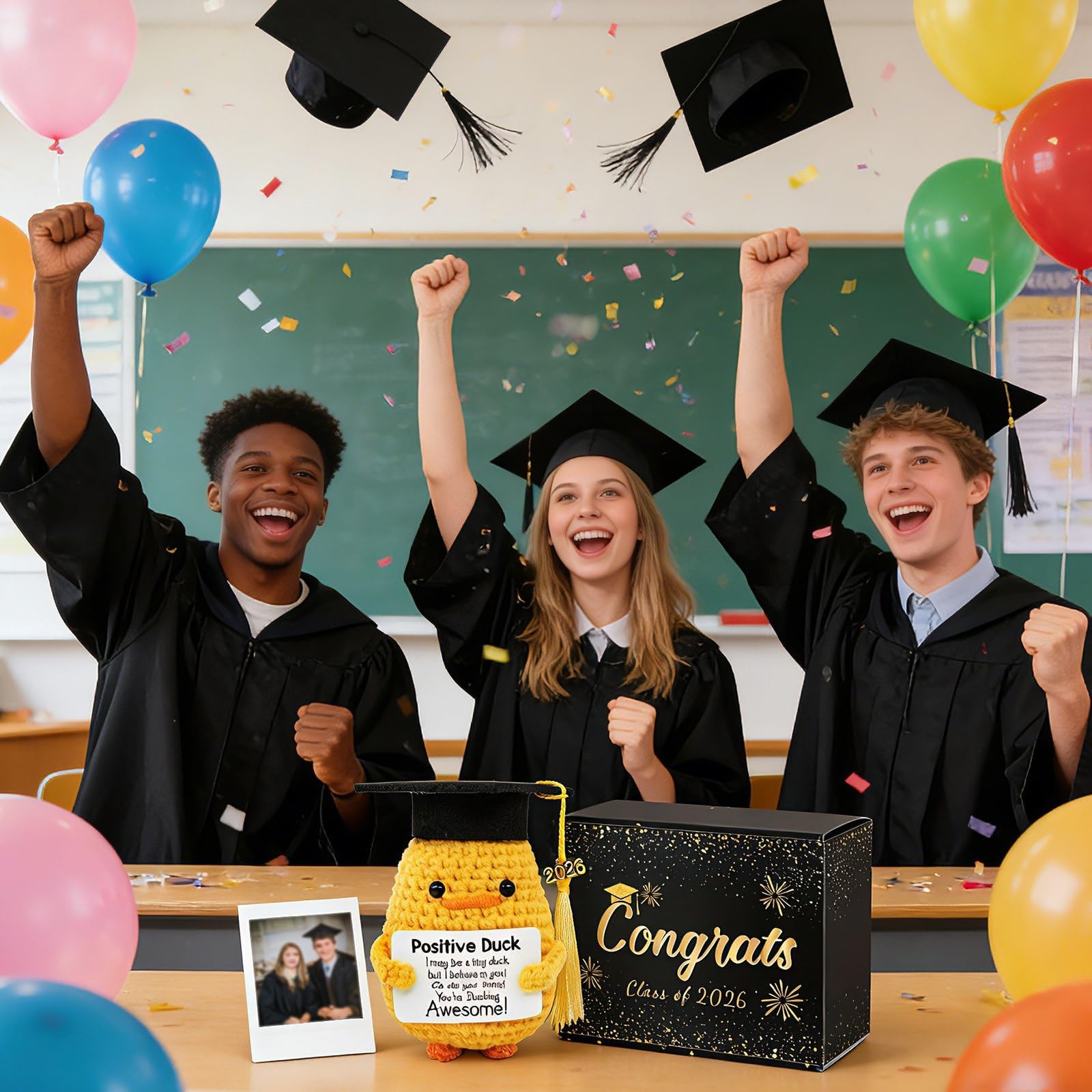 Class of 2026 Graduation Duck Plush Gift Cap Card Tassels for Her Him Grad 2026