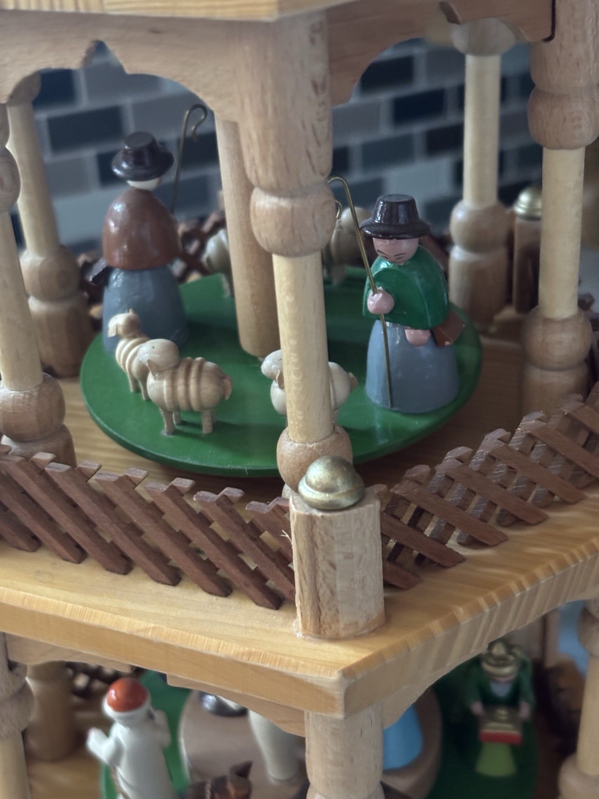 Traditional Wooden 3 Tier Pyramid Hand Carved Nativity Set From Germany