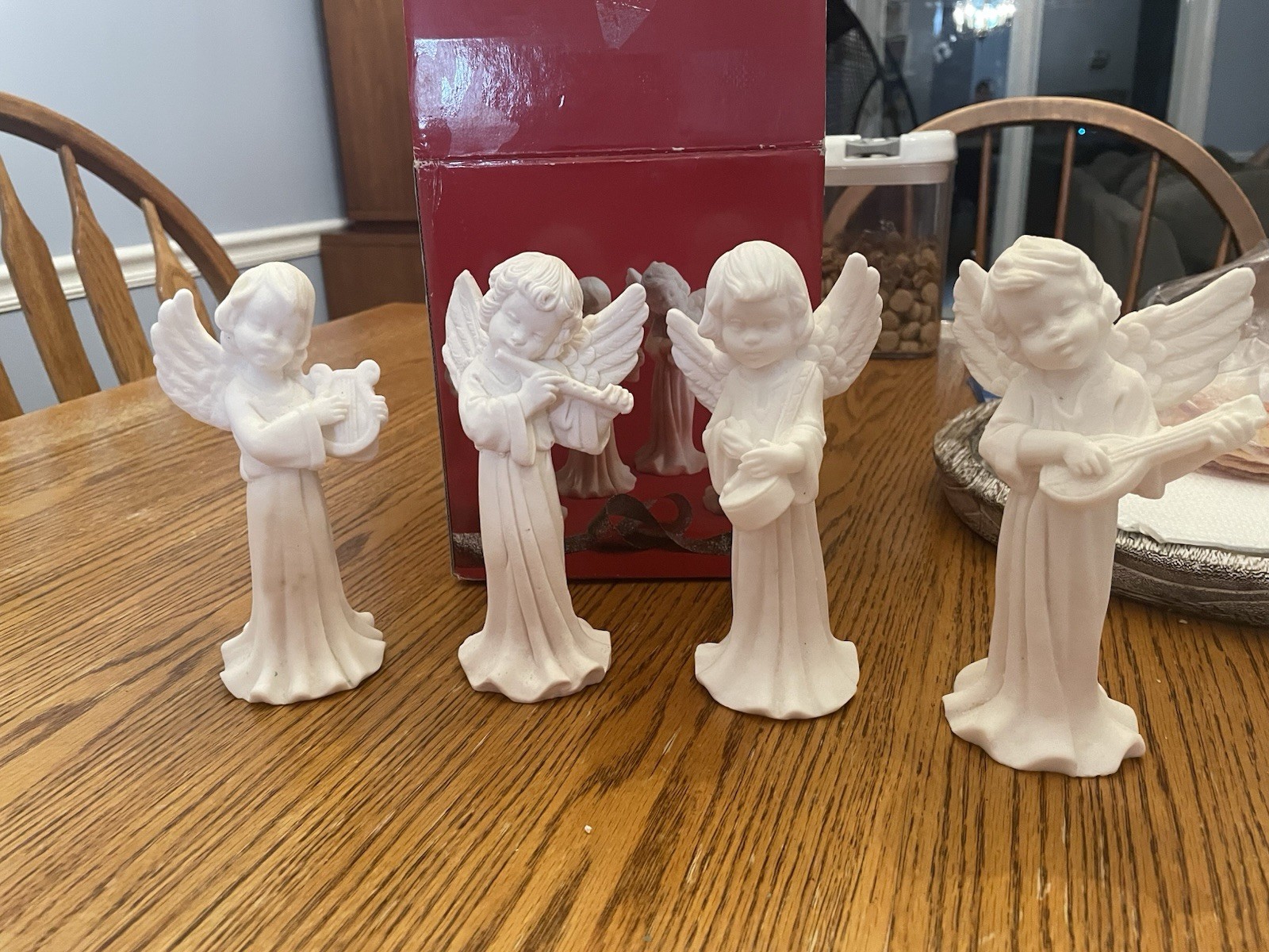 Set Of 4 Alabaster Angels /Instruments
