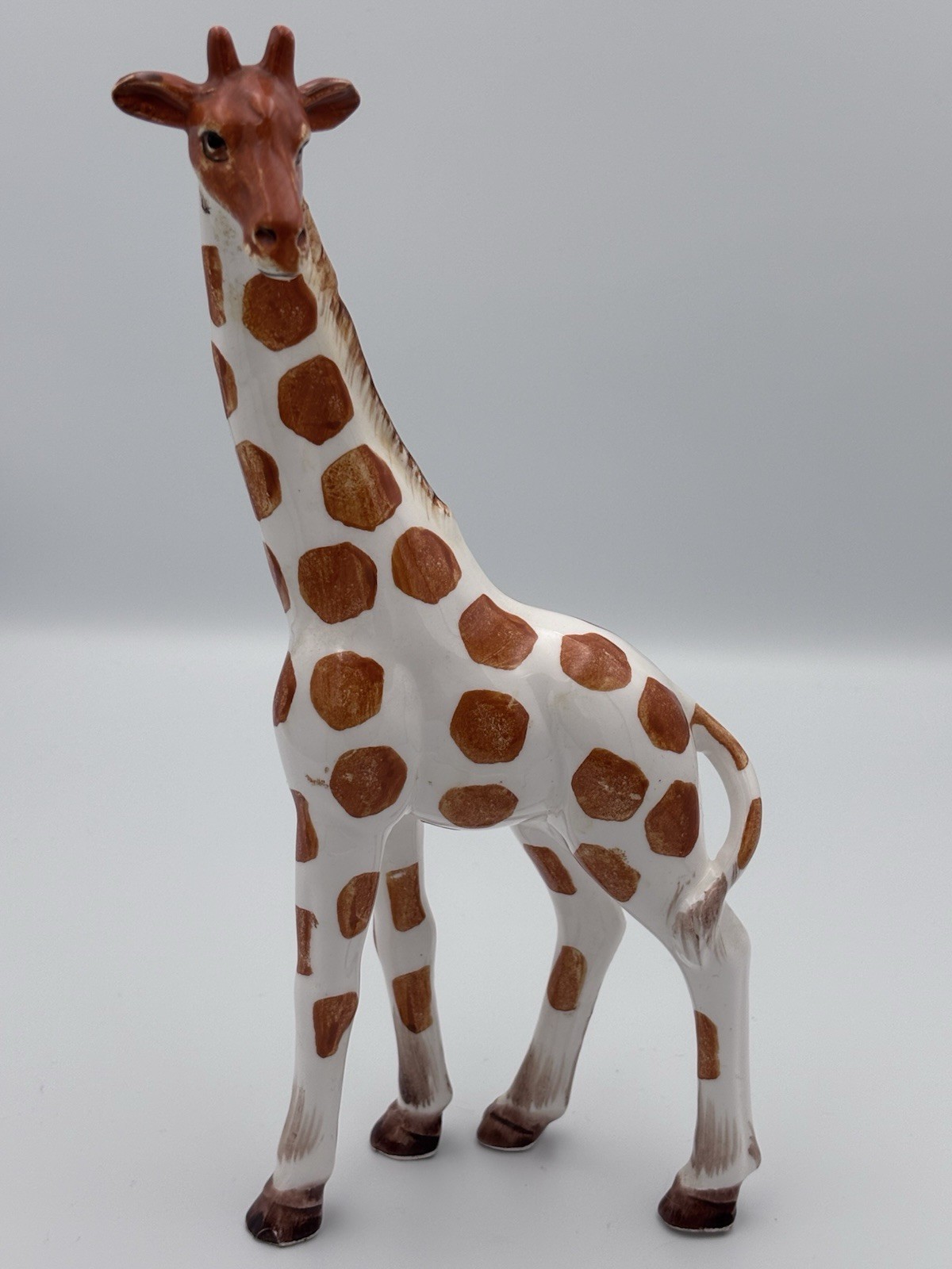 Vintage Japan Ceramic Giraffe Figurine Hand Painted Brown White Mid Century