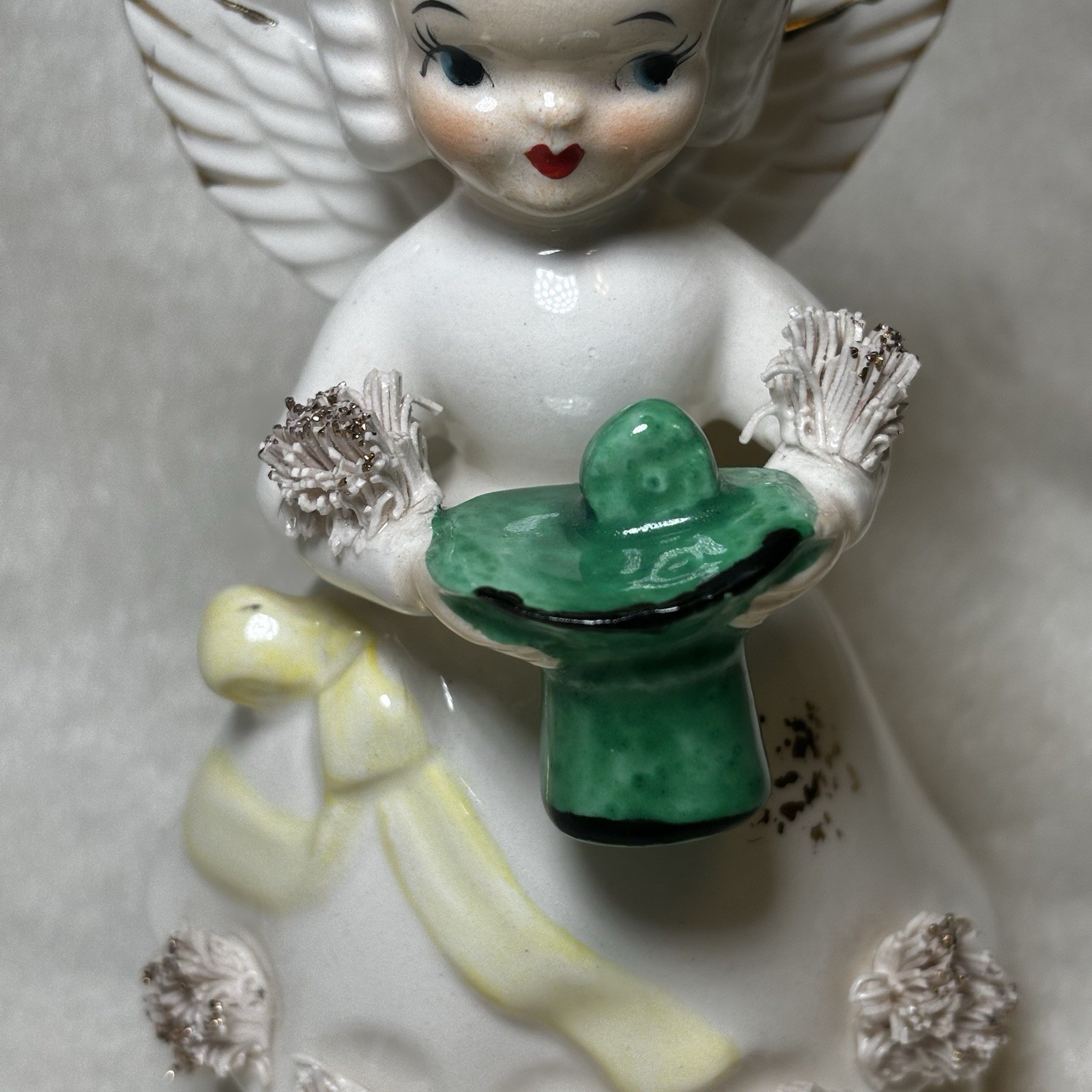Vintage Napco Girl Angel March Birthday 1294 Japan Figurine Spaghetti Glass