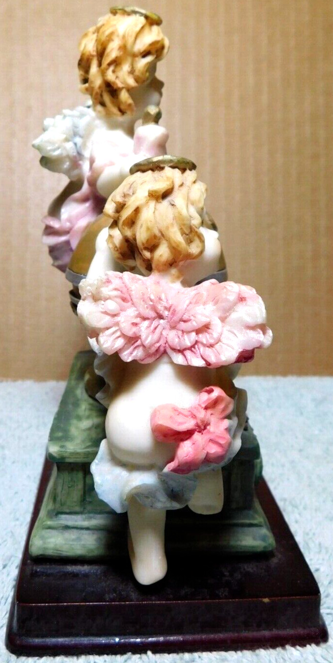 Star Collection~Two Cherubs Statues On A “RTB” Globe Ball Vintage