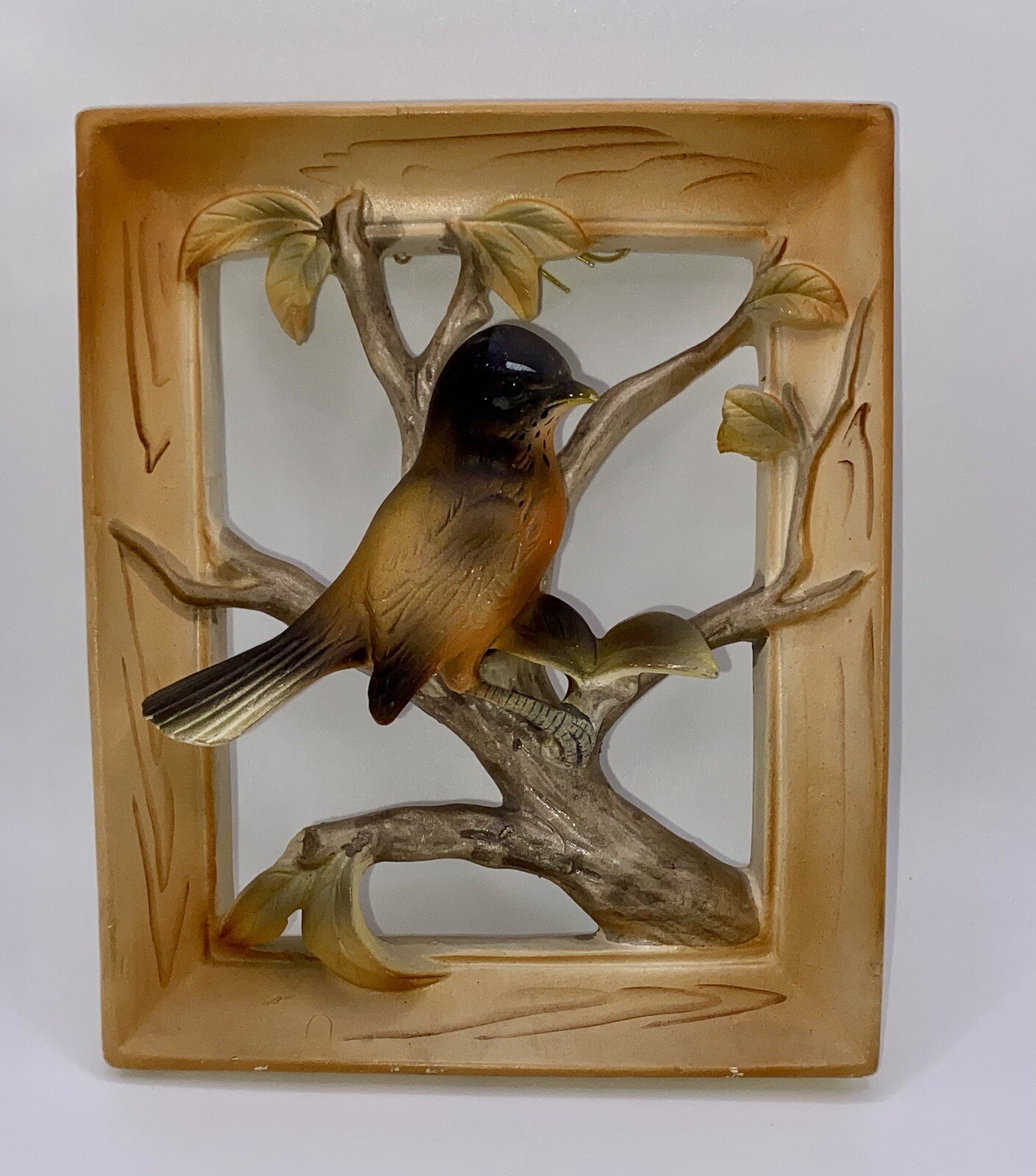 VTG 1962 Napco Handpainted Ceramic Robin Bird Wall Hanging Decor B5423, RARE HTF