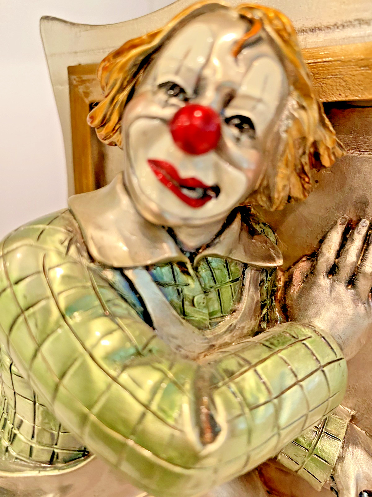 Vintage Mida Silver Plated Resin Clown Statue Bookend 925 Argento Hobo