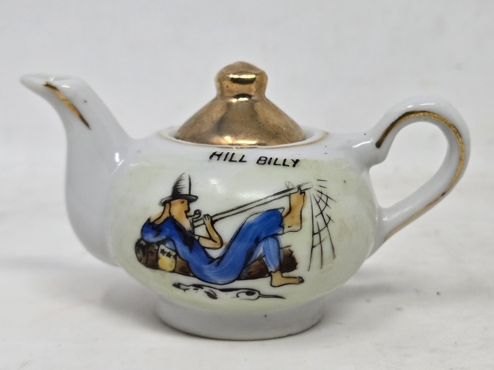 3″ Antique Teapot Souvenir Hill Billy Marked Foreign Made In Japan W Lid Vintage