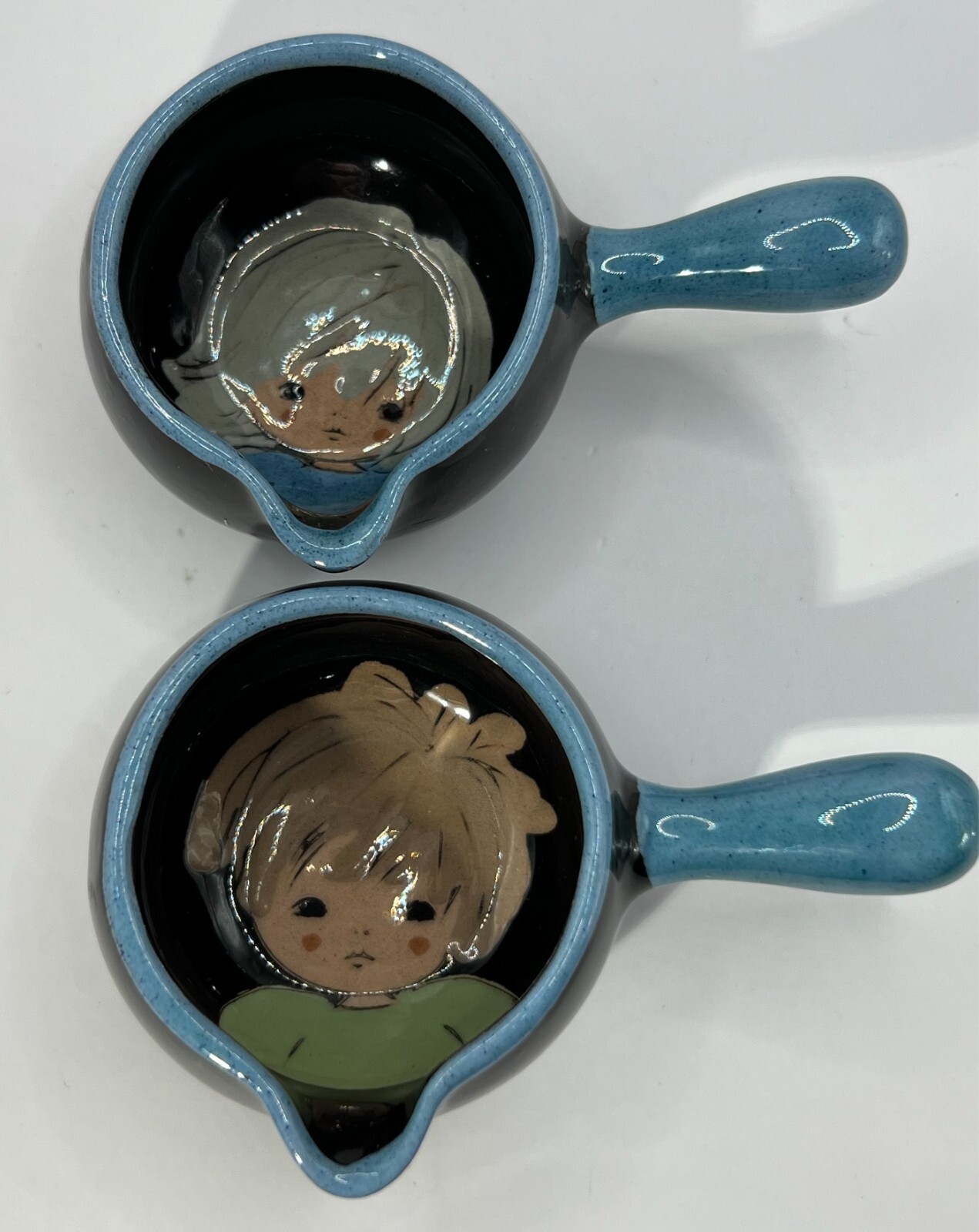 Terracota Miniature Pots Boy Girl Handpainted Blue Black 3.5 in x 1.25in