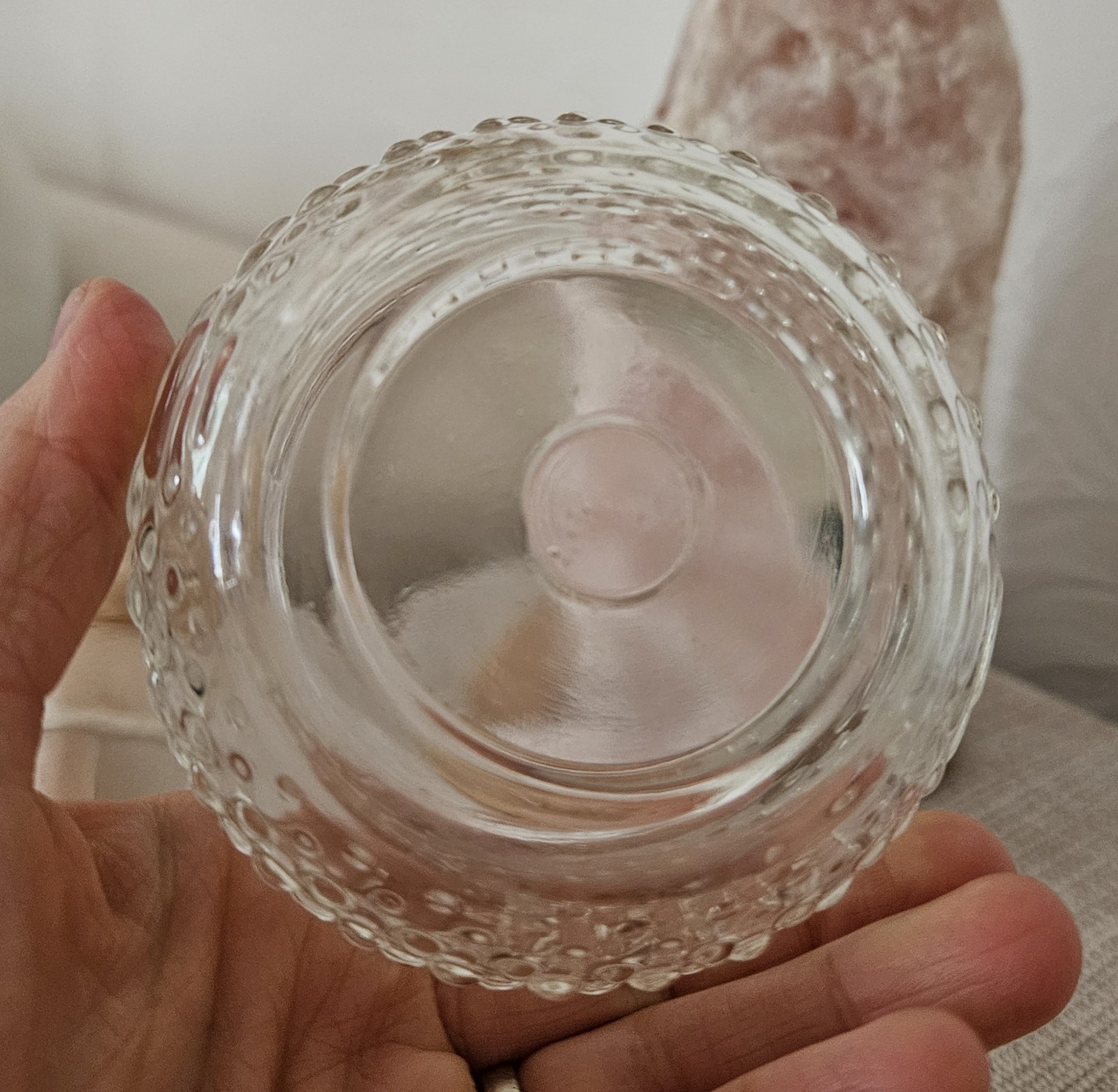 Antique German Porcelain Half Doll on Lidded Glas Jar, ca. 6.5 in