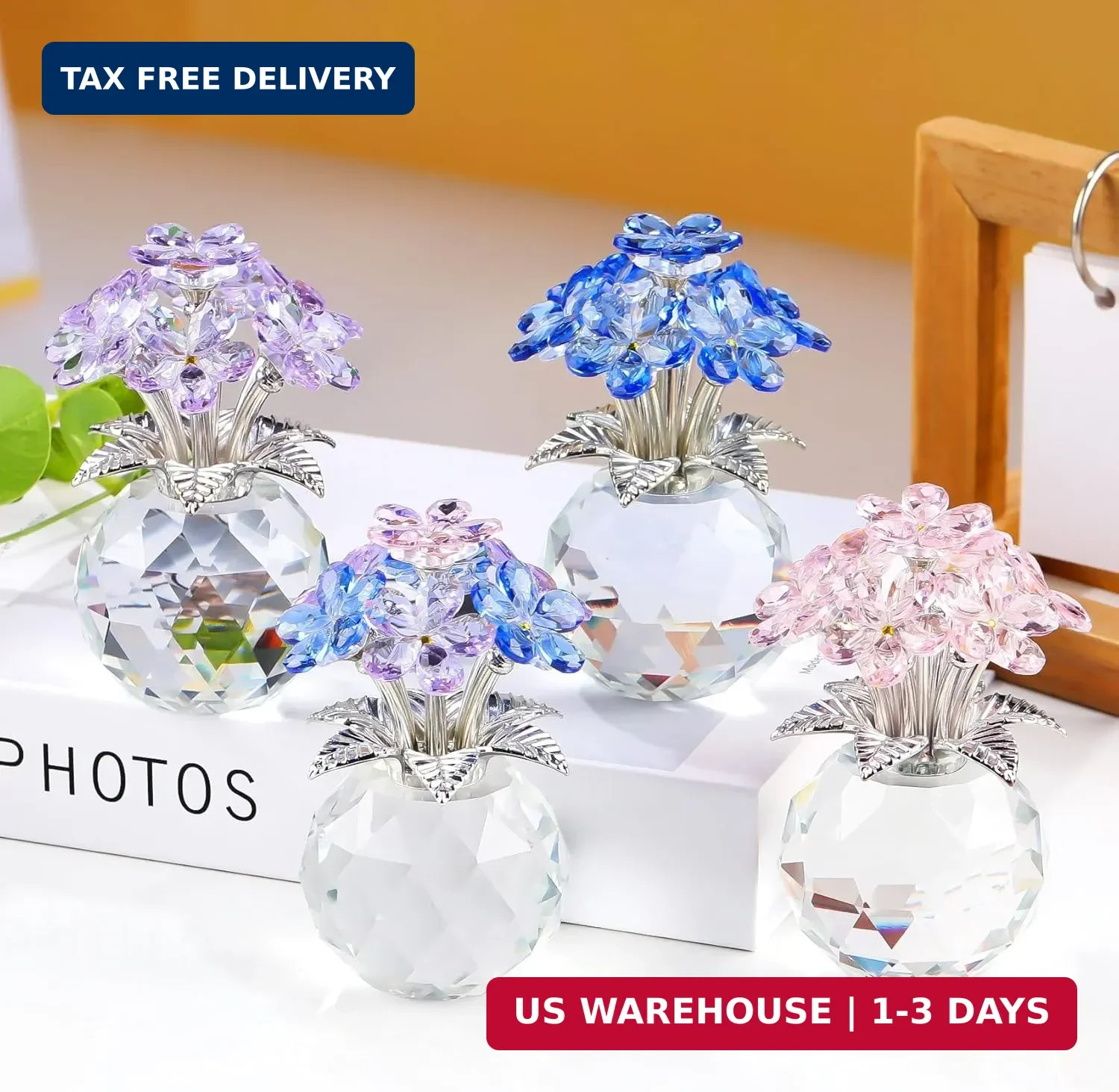 YWHL Purple Crystal Forget Me Not Flower Gifts for Women, Crystal Glass Figurine