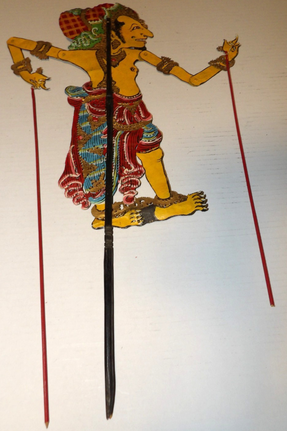 Balinese Wayang Kulit Shadow Puppet 25″ Hand Carved Leather articulated Vintage