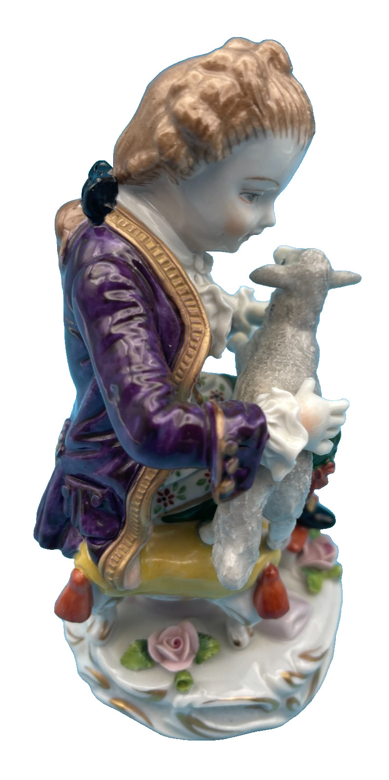 Beautiful Sitzendorf Boy Holding a Lamb & Girl Holding & Feeding a Lamb