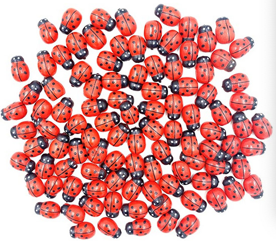 100pcs Mini Wooden Ladybug Sticker Garden Party Decor DIY Craft