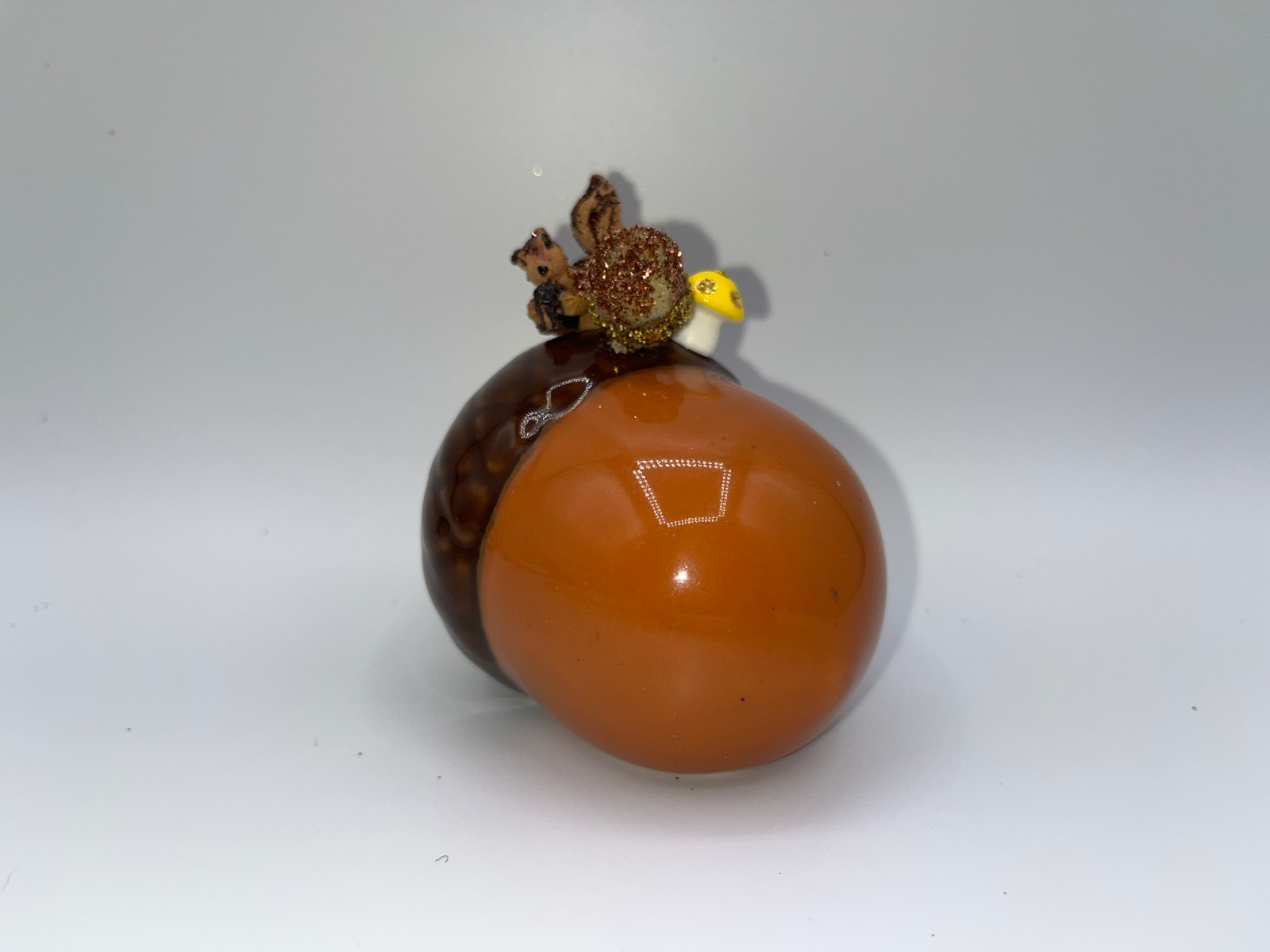 Vintage Ceramic Piece with Squirrel Eating An Acorn & mini mushroom flower OOAK