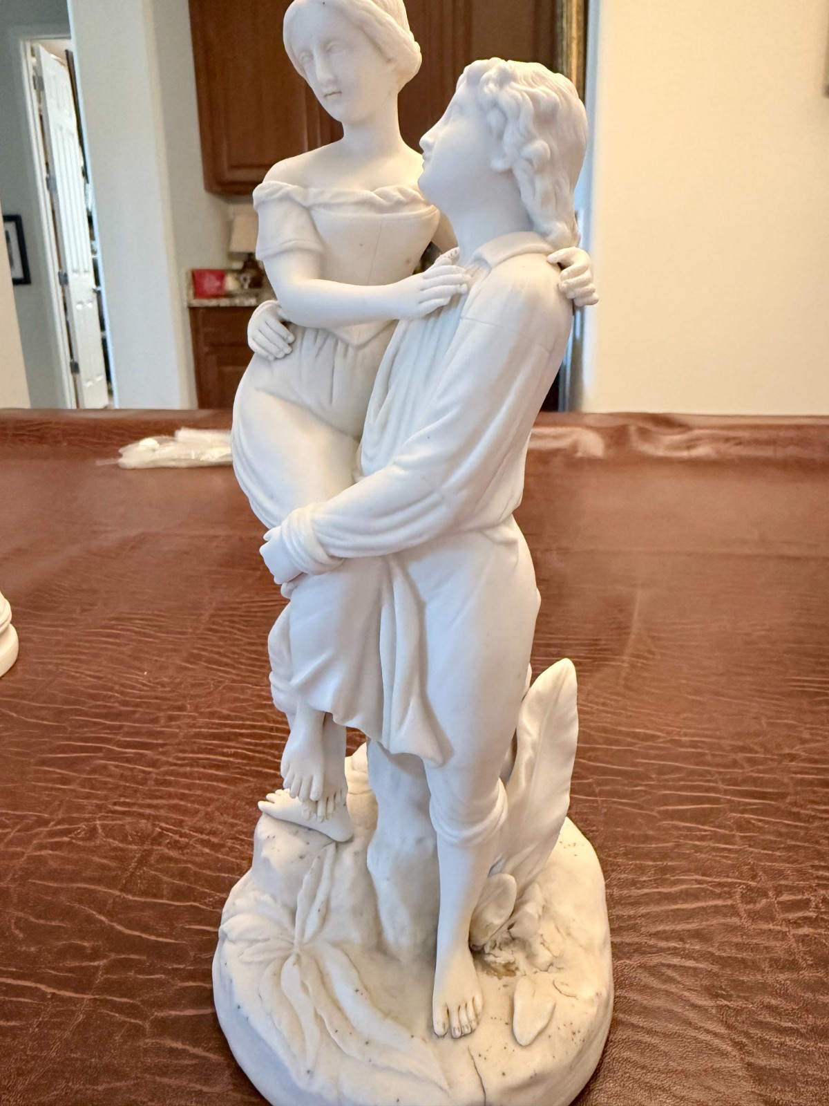 13” Antique 19th Century Parian Porcelain,Man and Woman Parian