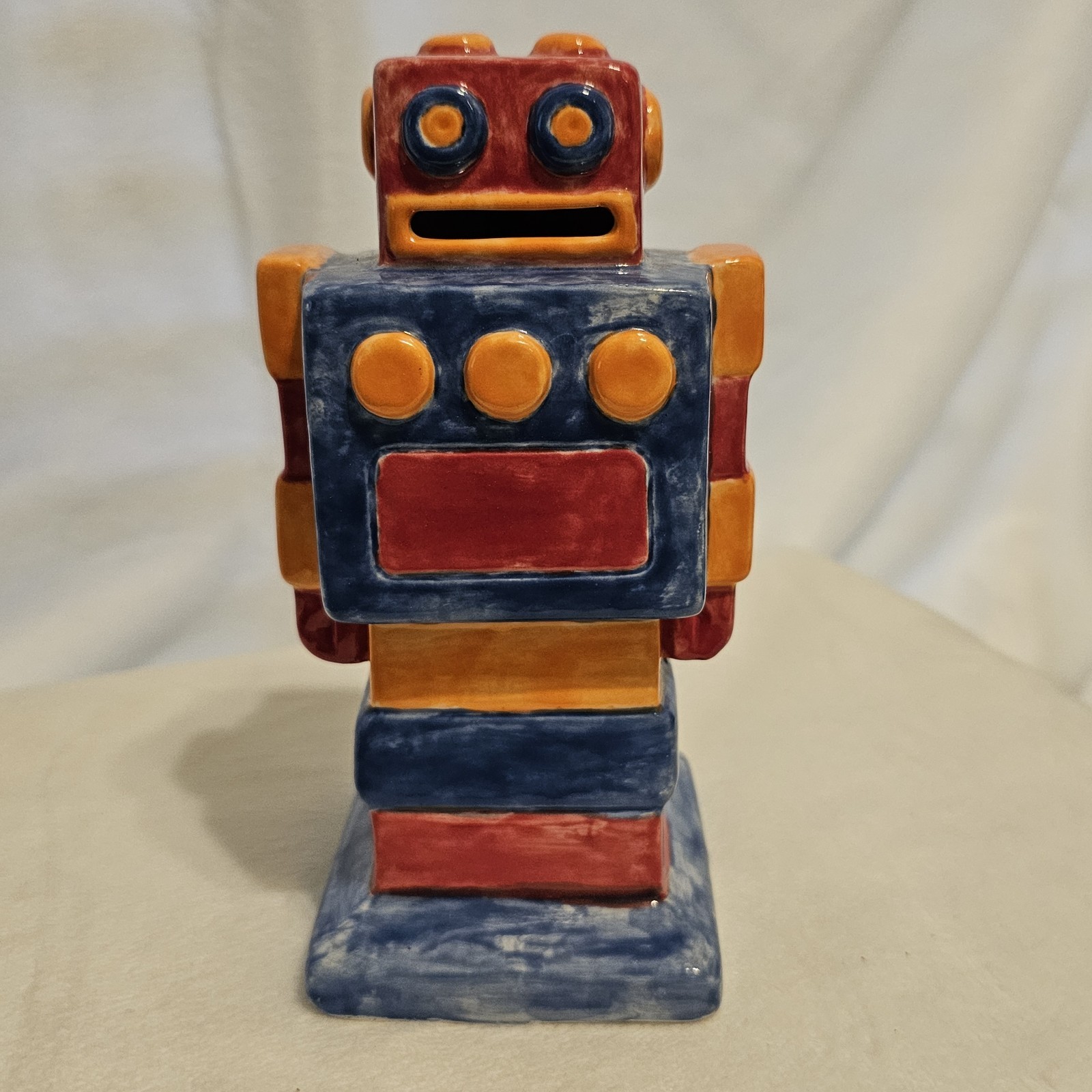 Ceramic Robot Figurine Bank Hand Painted 6.5×3.5 In. READ DESCRIPTION