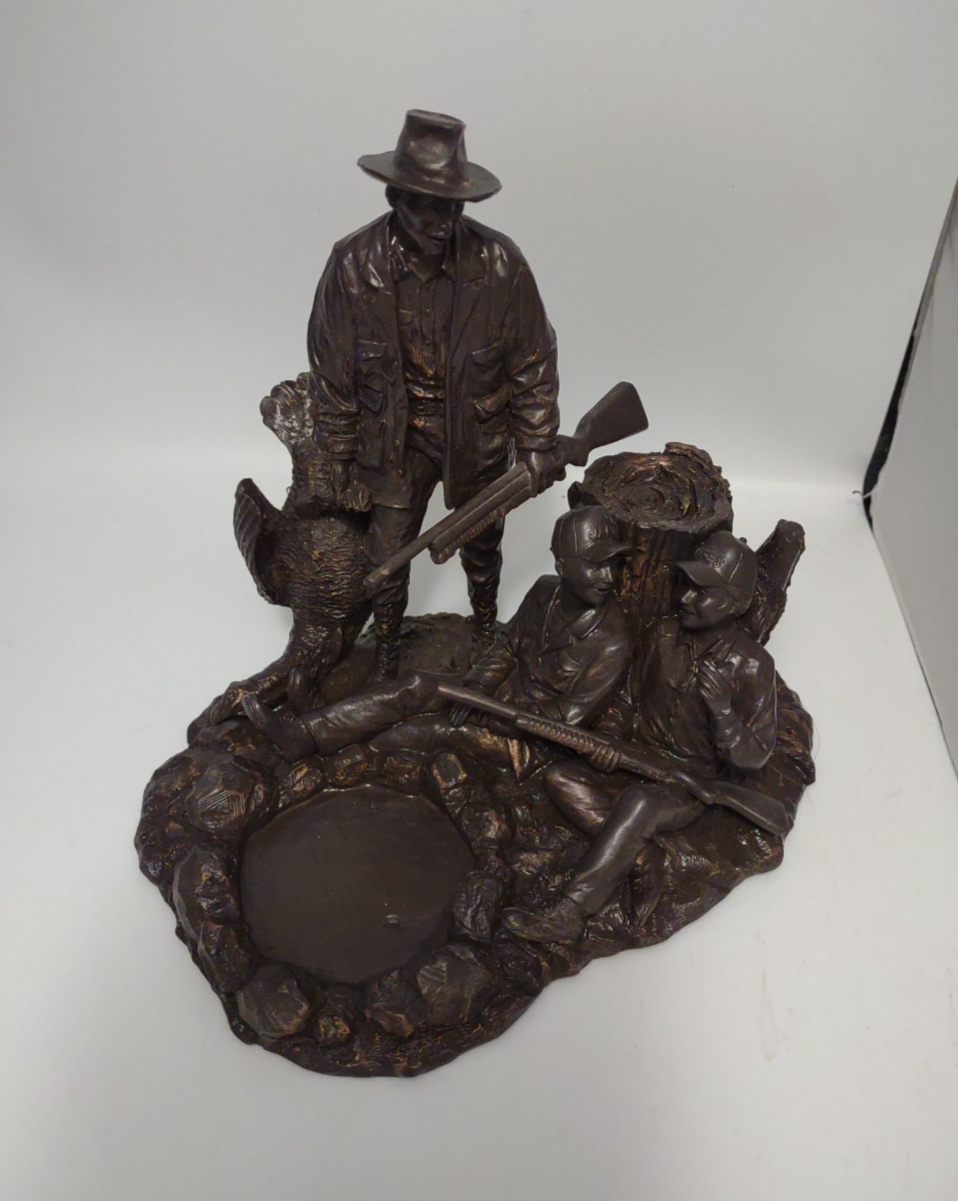 Friendly Turkey Hunt Bronze like Sculpture Statue Boys, Cowboy, Turkey 6 1/2″h
