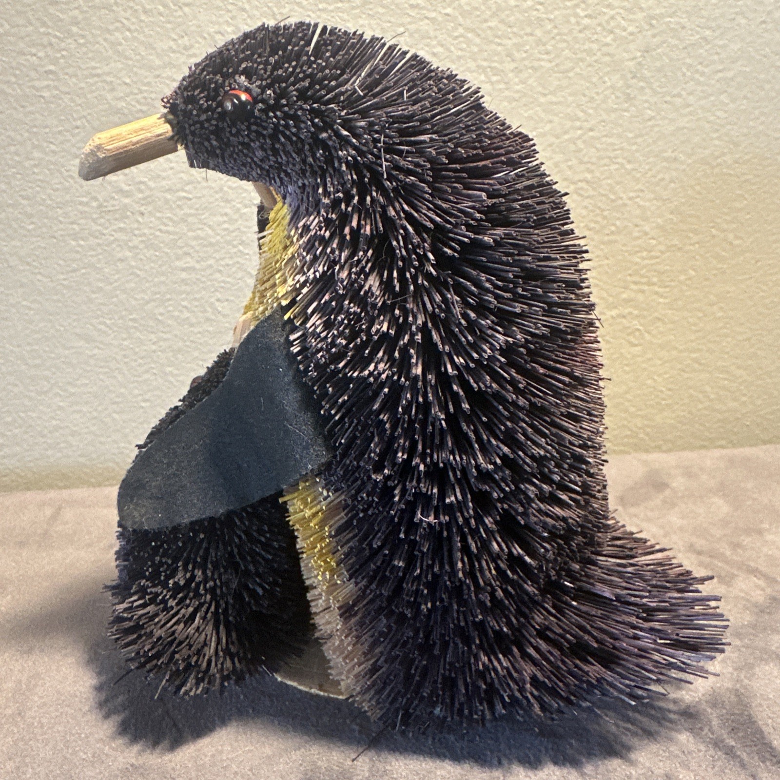 Bristle Brush Penguin Family With 3 Birds Figurine Winter Arctic Decor 5.5″ Tall