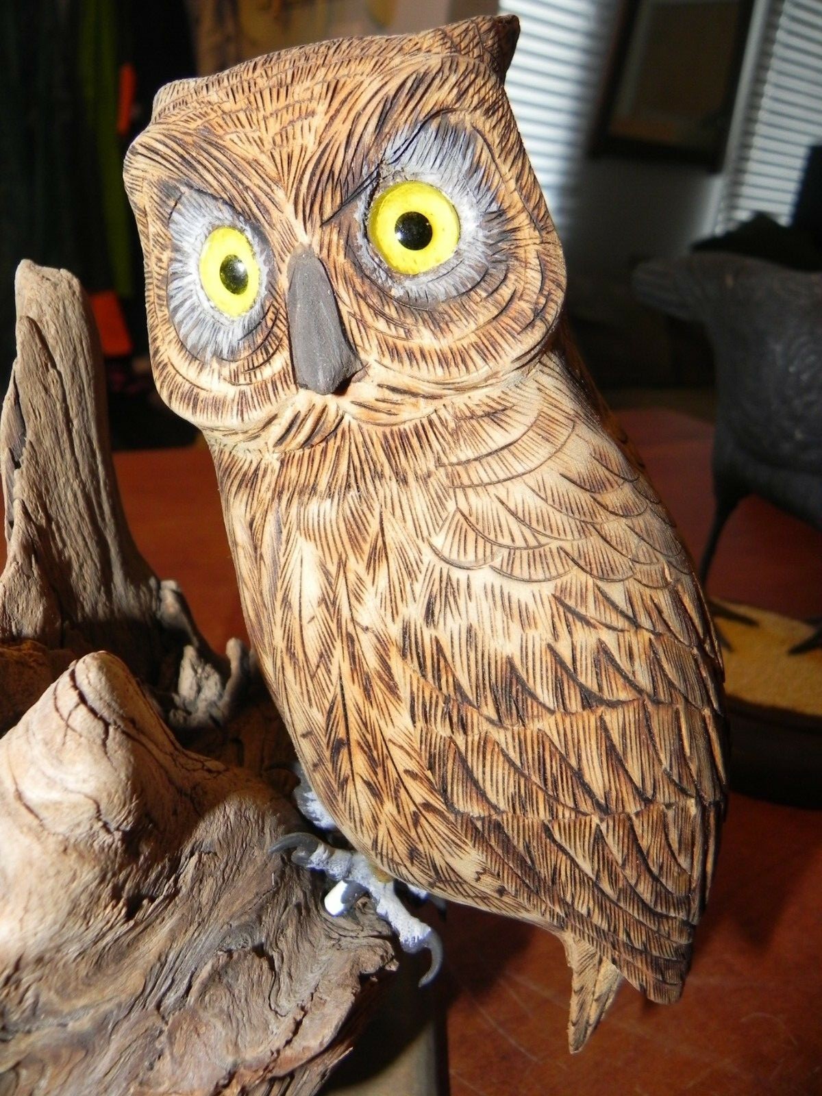 Great Horned Owl BEAUTIFUL Carved Painted Wood Folk Art Bird MAINE Artist LOOK!