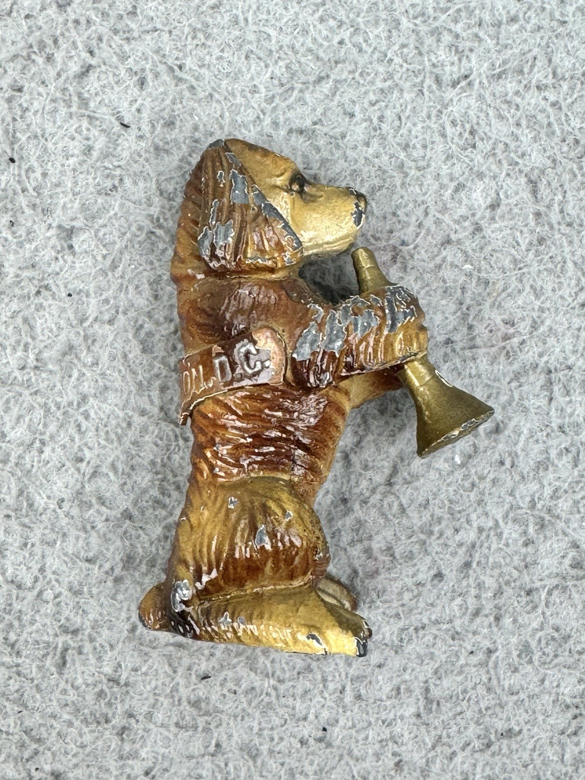 Vintage Heavy Metal Dog Figurine Playing Horn Washington DC Painted
