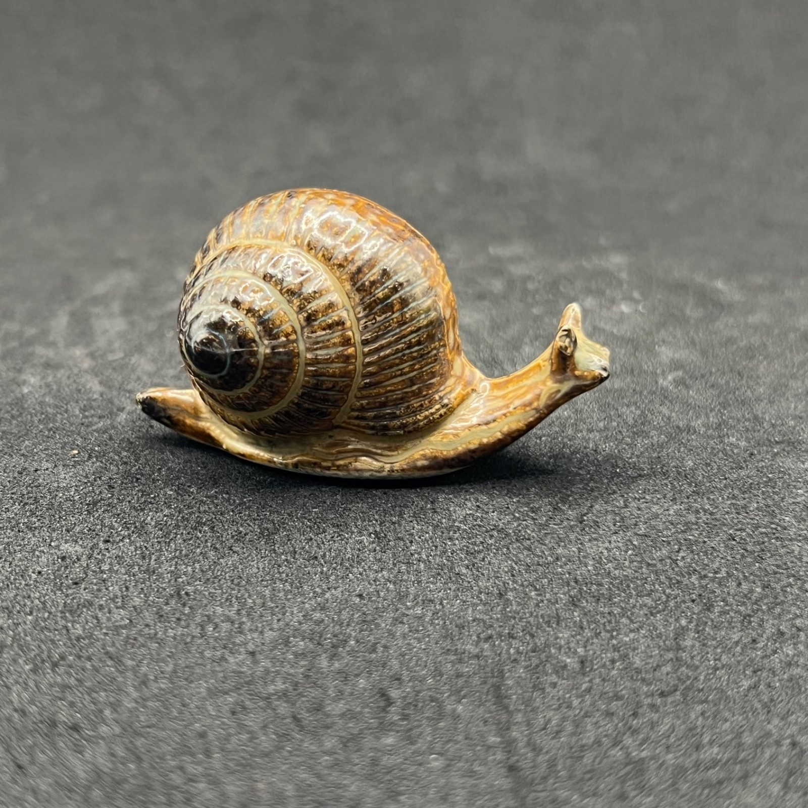 Vtg Miniature Ceramic Snail Figurine Brown Glazed Pottery Fairy Garden Bonsai