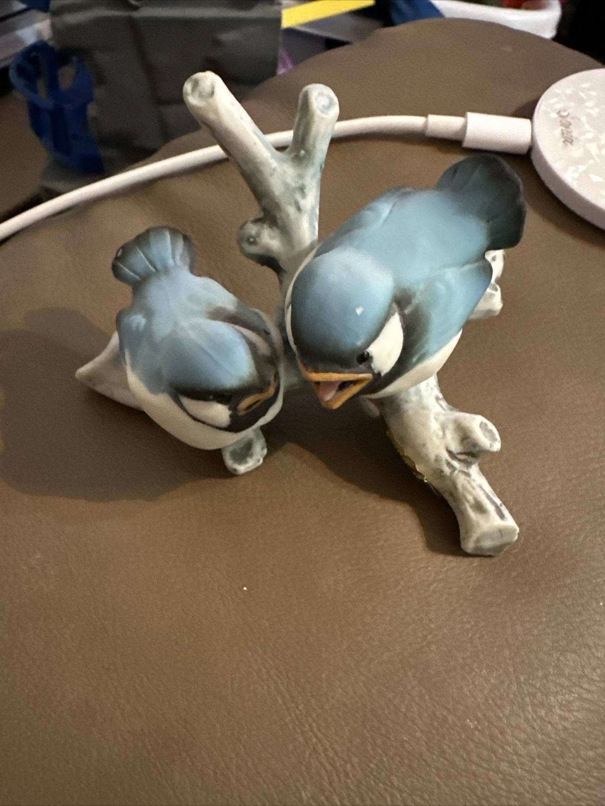 HOUSE OF GOEBEL PORCELAIN FIGURINE BLUEBIRDS SITTING ON A BRANCH HAND PAINTED