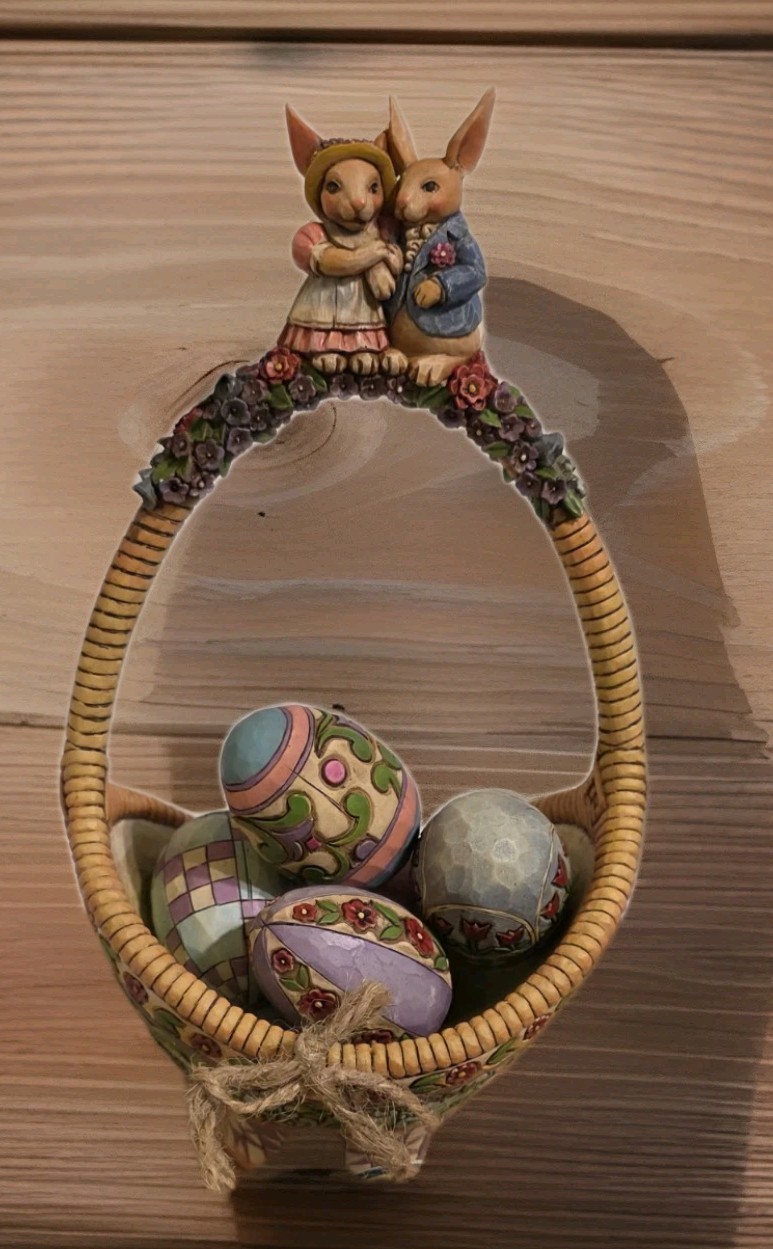 JIM SHORE ,GATHERING JOY, 2006 SET OF 1-EASTER BASCHET W/ 5 EGGS FIGURINES NIB