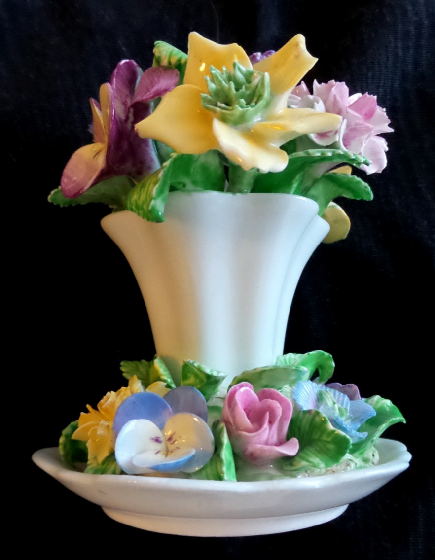 Vintage Coalport Porcelain Group of Flowers in a vase 5″x4″