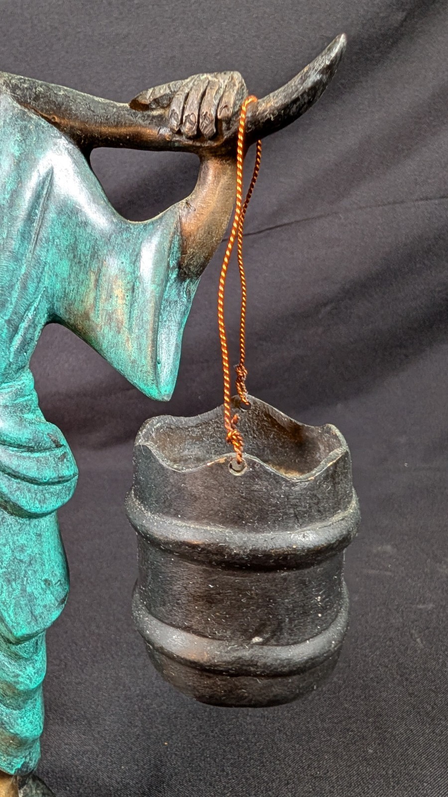 Vintage Mid-Century Chinese bronze water carrier sculptures a water bearer