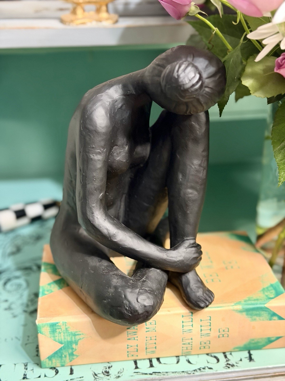 Mikasa Home Accents Artistic Sitting Woman Black Matte Resin Sculpture