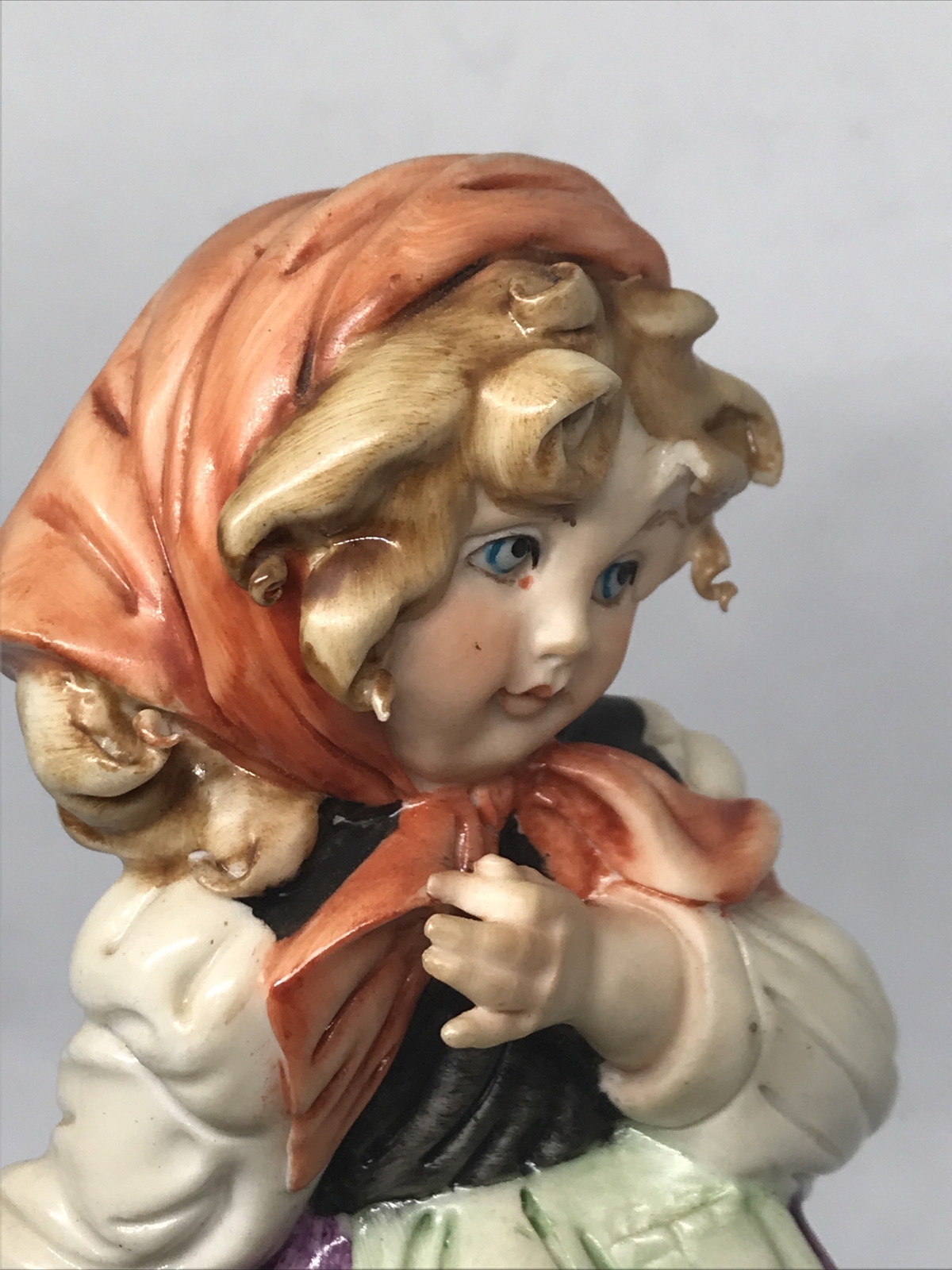 Capodimonte Italian Peasant Girl Carrying Flowers Figurine, 13 1/2″ SIGNED