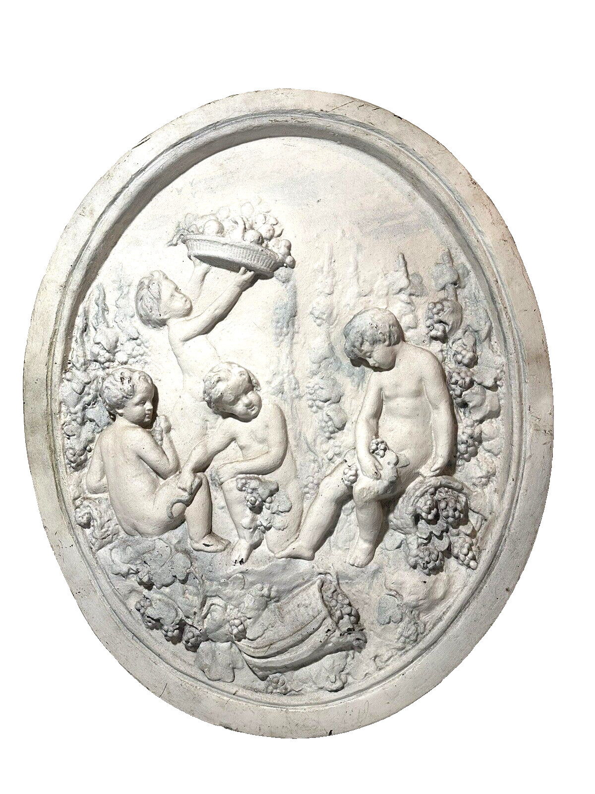 Vtg 3D Resin (Looks Like CHALKWARE Or Plaster) Children Fruit WALL Art PLAQUE
