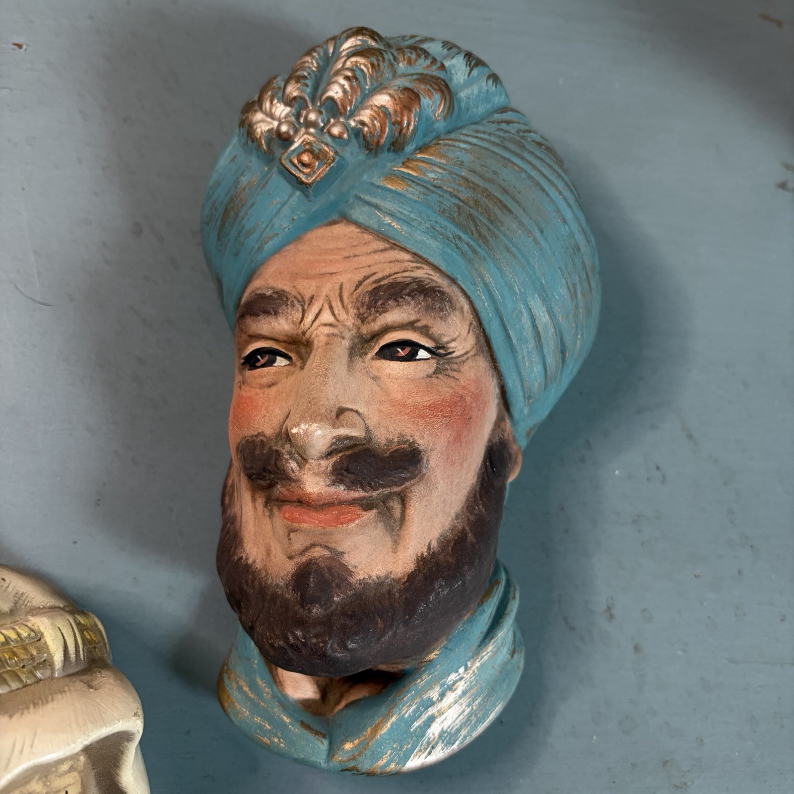 3 Vtg Smiling Wise Men Middle Eastern Heads Chalkware Wall Plaques Lot of 3 Xmas