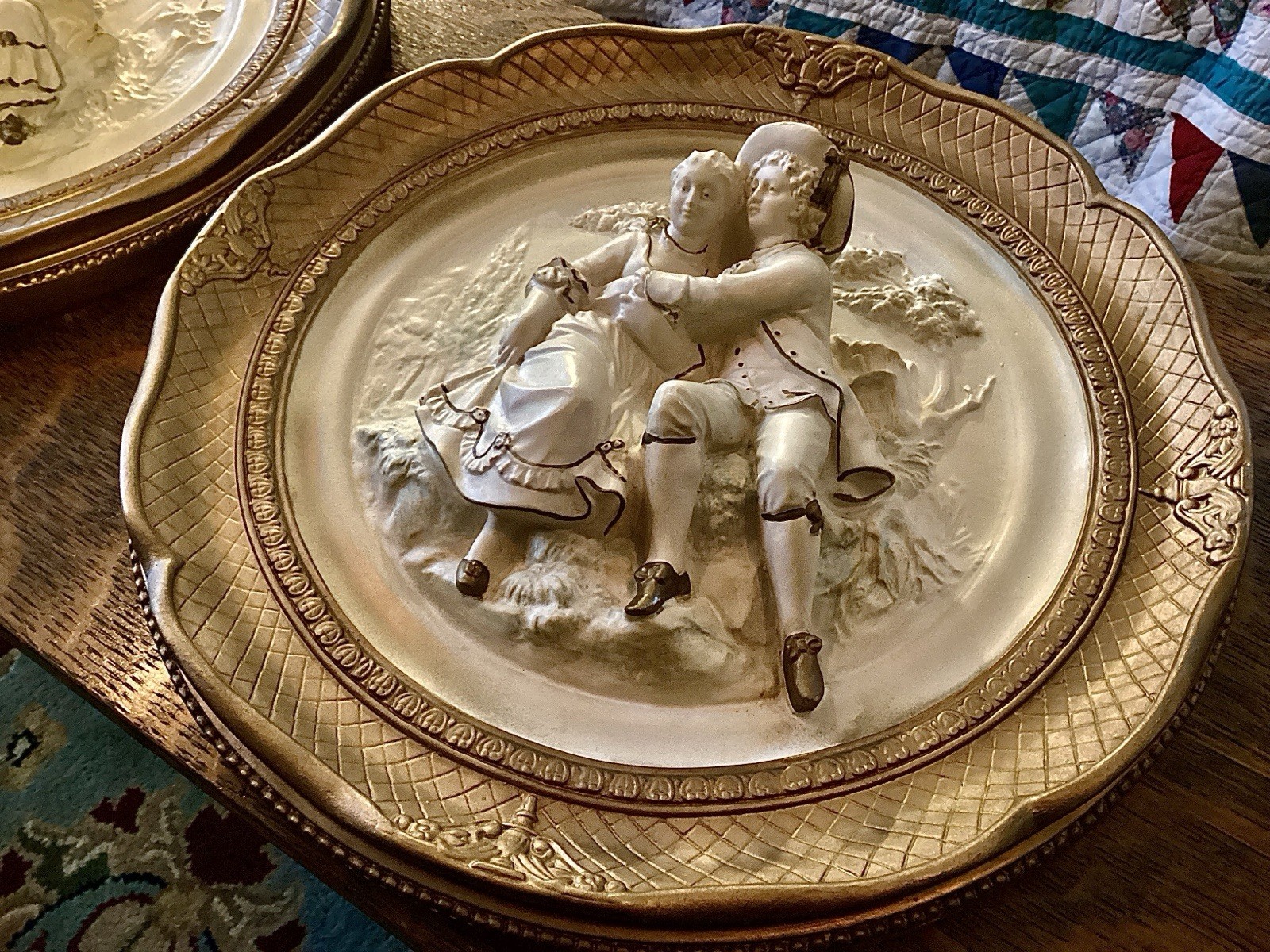 Vintage Alexander Backer Chalkware Wall Hanging Plaque Victorian (Set of 2)