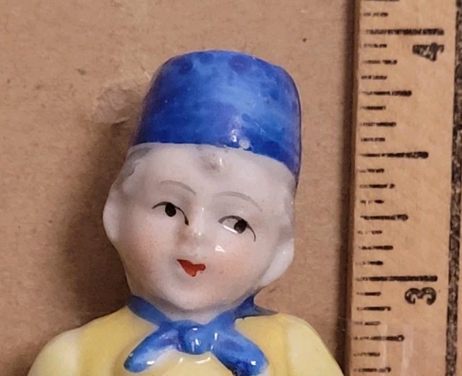 Vintage BOY IN YELLOW AND BLUE ceramic figurine MADE IN JAPAN
