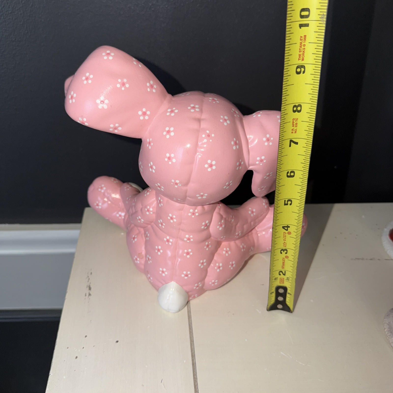 Kimple Mold Ceramic Pink Quilted Handpainted Easter Bunny 9 Inch VTG 1985
