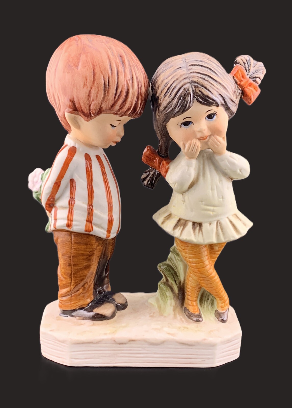 Vintage 1971 Moppets Boy Girl Flowers Fran Mar Porcelain Figurine Japan 6″