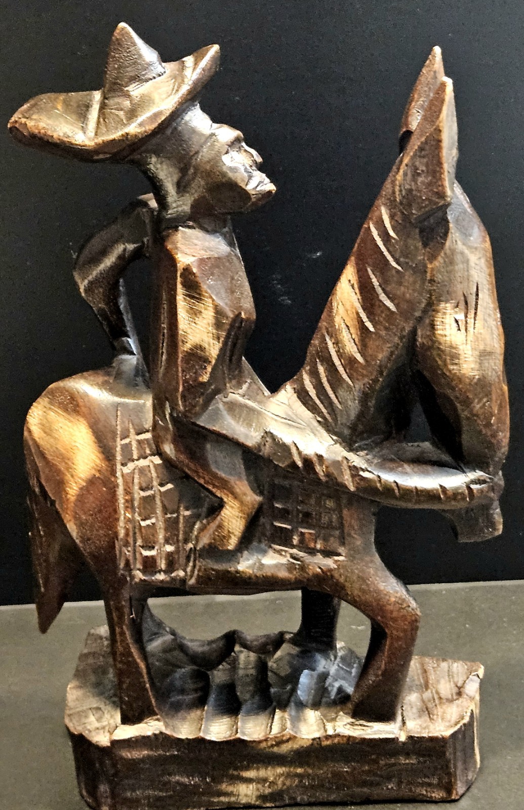 Vintage Hand Carved Wood Horse & Rider Folk Art Figurine Latin American 10″