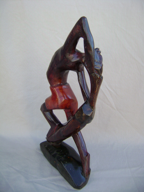 Wood Carved Sculpture Black Male Gymnast Athlete Figurine. 14″