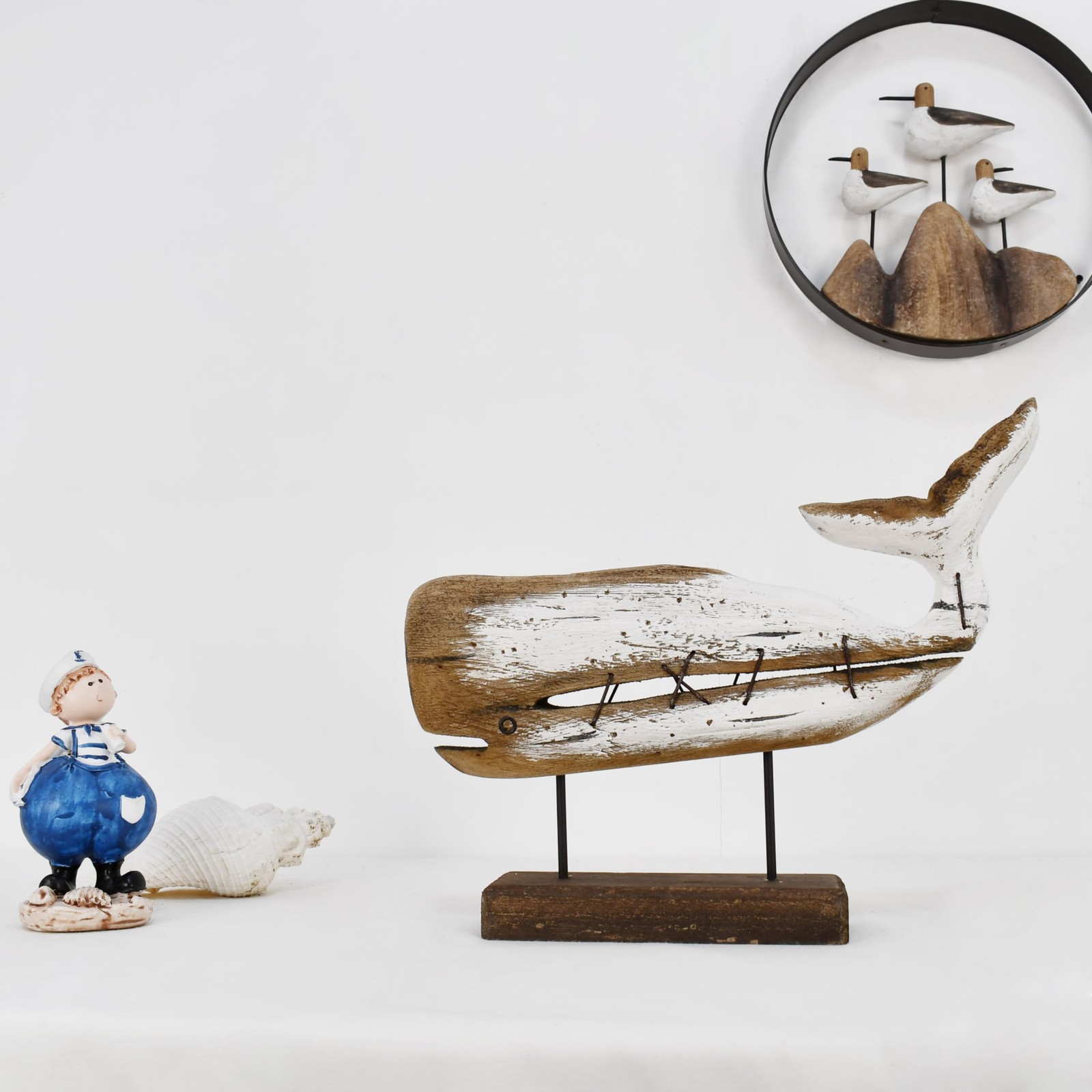 Aecipl Wooden Whale Nautical Tabletop Decor Decorative Beach Ocean Themed Figuri