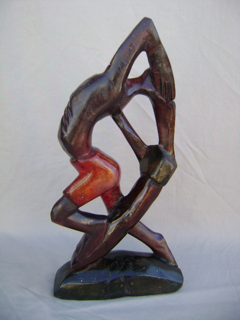 Wood Carved Sculpture Black Male Gymnast Athlete Figurine. 14″