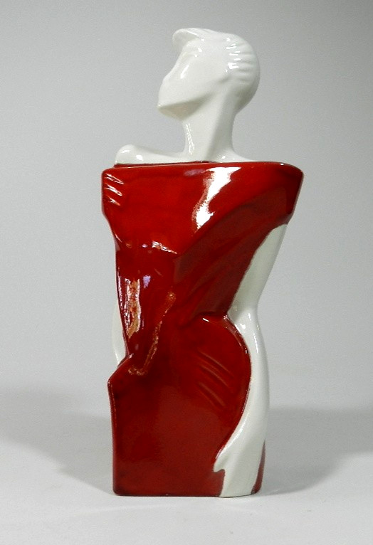 Mid Century Modern Lindsey Balkweill Style Red White Ceramic Abstract Gay Bust