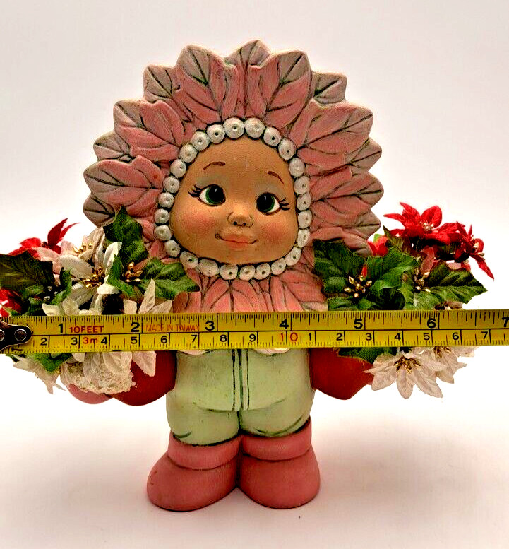 Baby Flower Poinsettia Figurines Set of 2 Hand Painted Initials Signed READ HTF