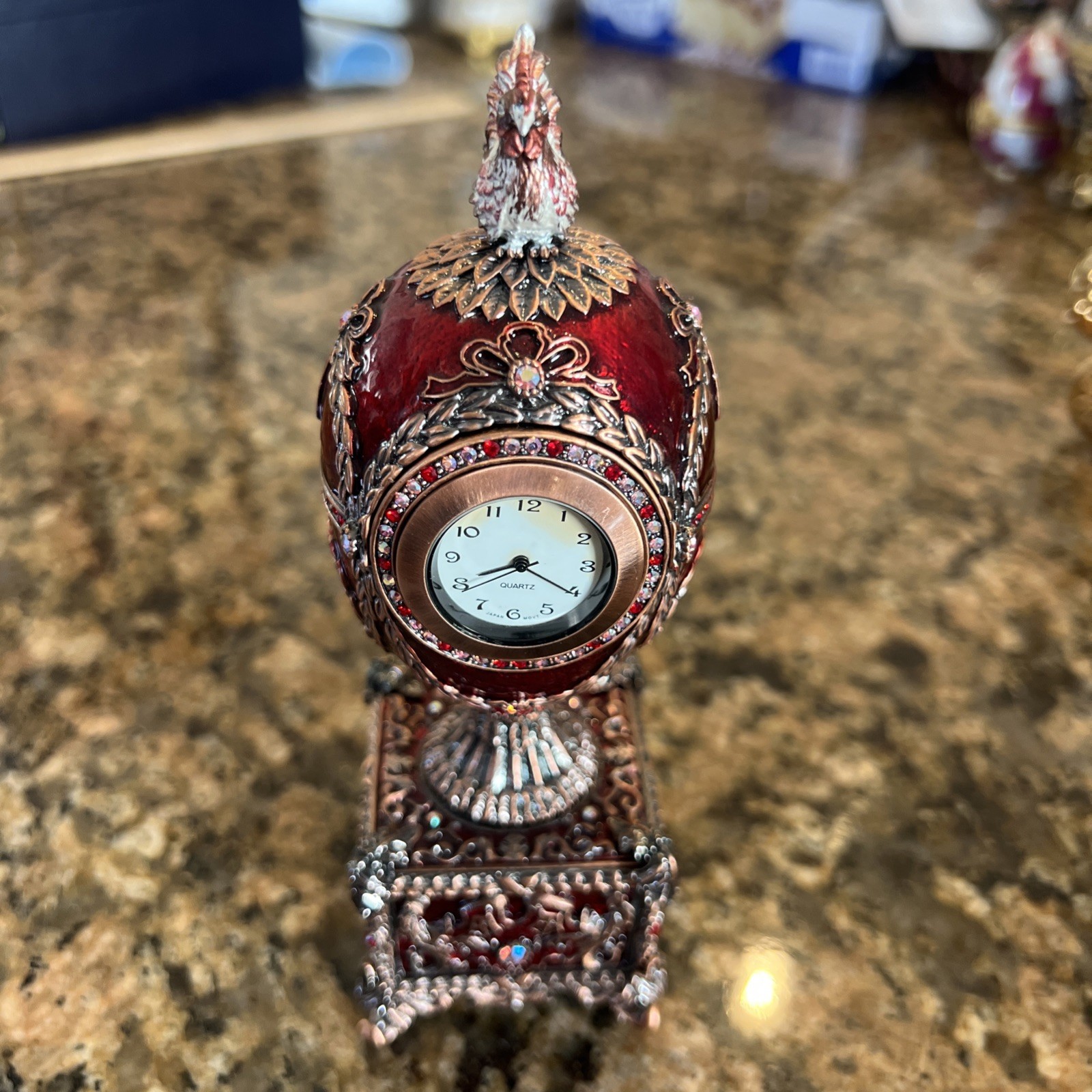 Faberge Egg Replica with Clock. Kelch Chanticleer.Russian Music Box with Rooster