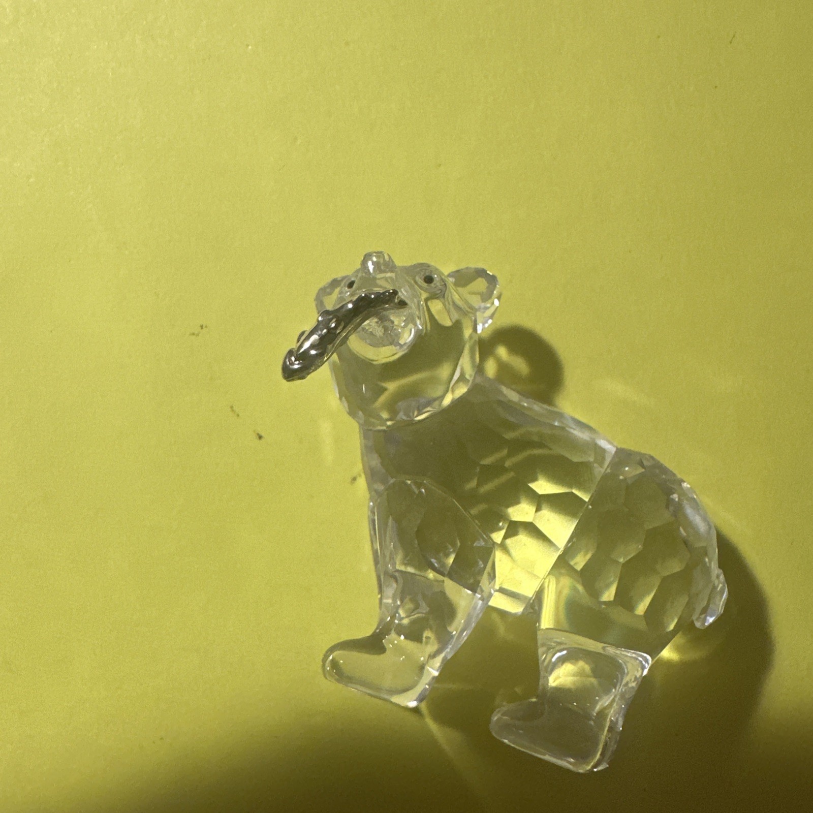 Swarovski Crystal Rare Grizzly Bear Cub Figurine with Silver Fish Austria Box