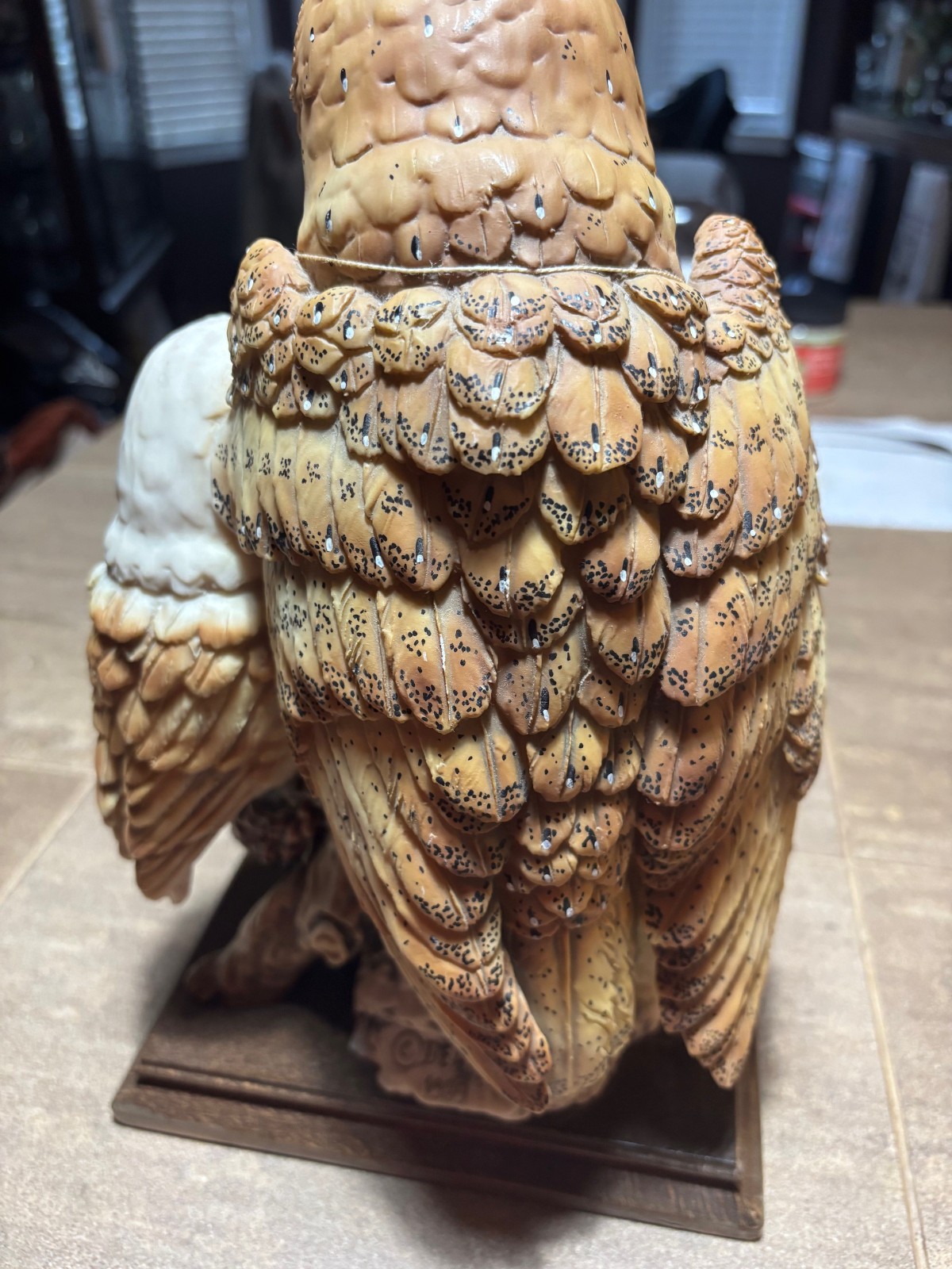 RARE E. Farina Dear Barn Owl w/Owlets Statue on Wood Bas NWT 1989