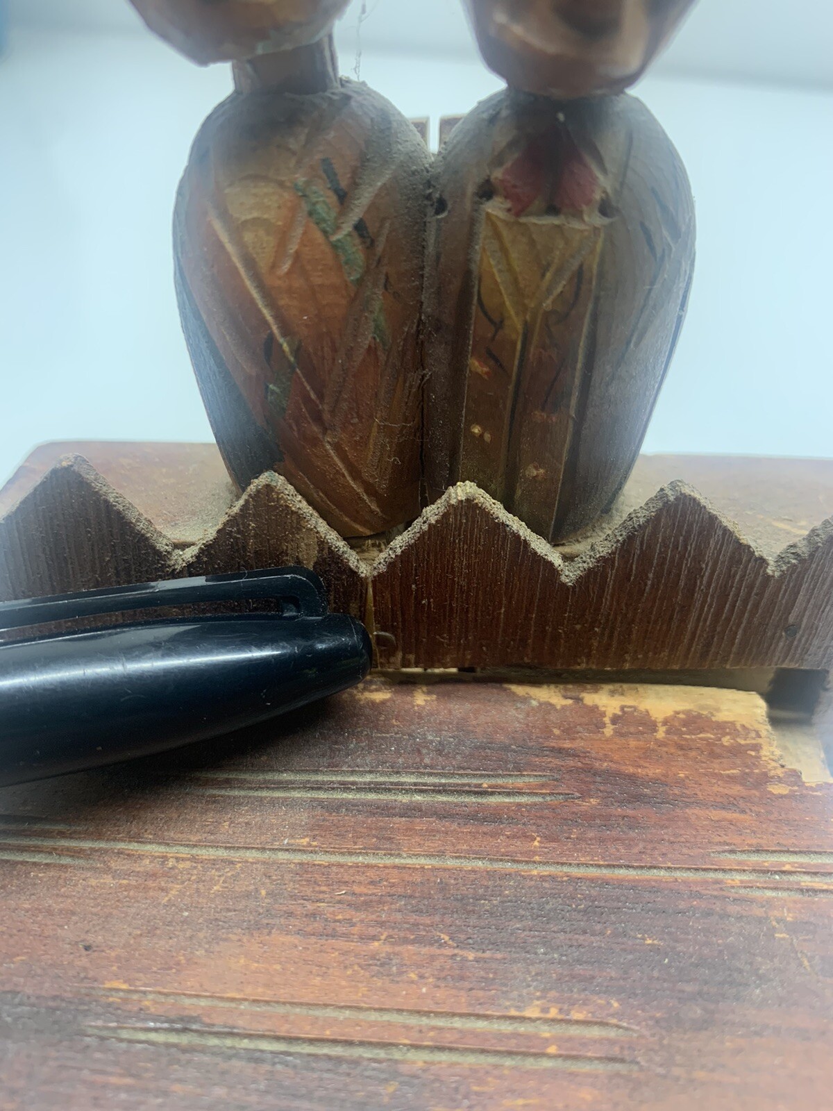 Vintage Anri Man Woman Wooden Figures Box Old Carved Art Carving