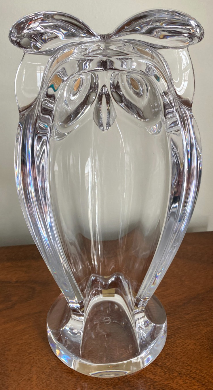Vintage Cristal de Sèvres Large-Sized Owl Sculpture With Turquoise Eyes – 12″T